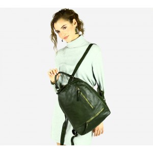 K29v Grand sac à dos cuir pour femme homme en vert. Sac à dos urbain unisex